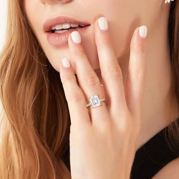 Paved Emerald Cut Engagement Ring - Picture 3 of 3